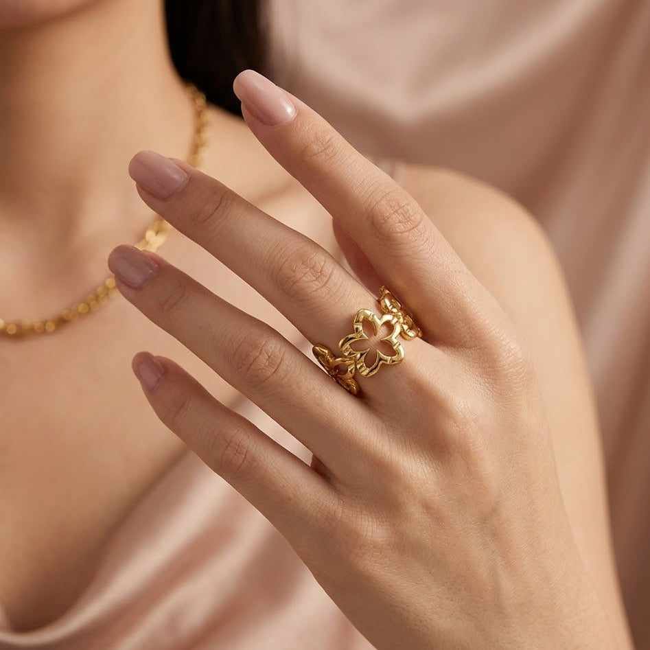 18k Gold Plated Eterna Flower Open Ring