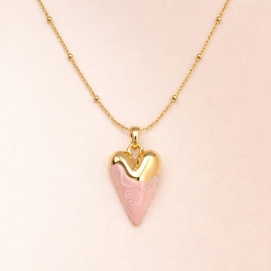Pink Enamel Heart Charm Necklace