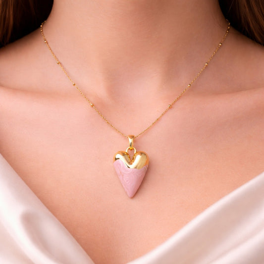 Pink Enamel Heart Charm Necklace