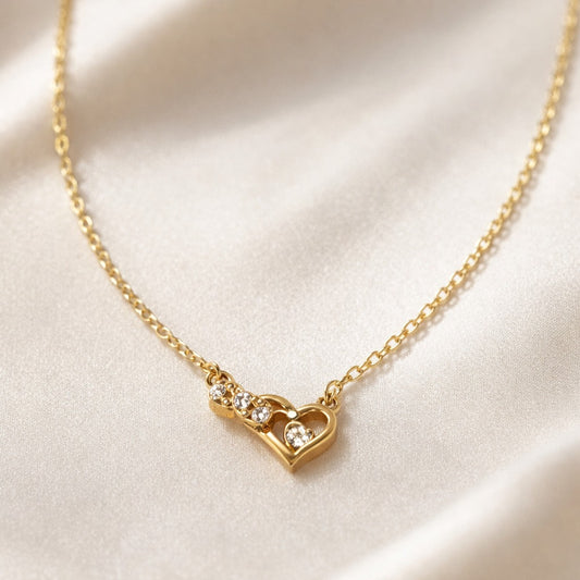 18k Gold Plated Sparkle Twin Heart Gold Necklace