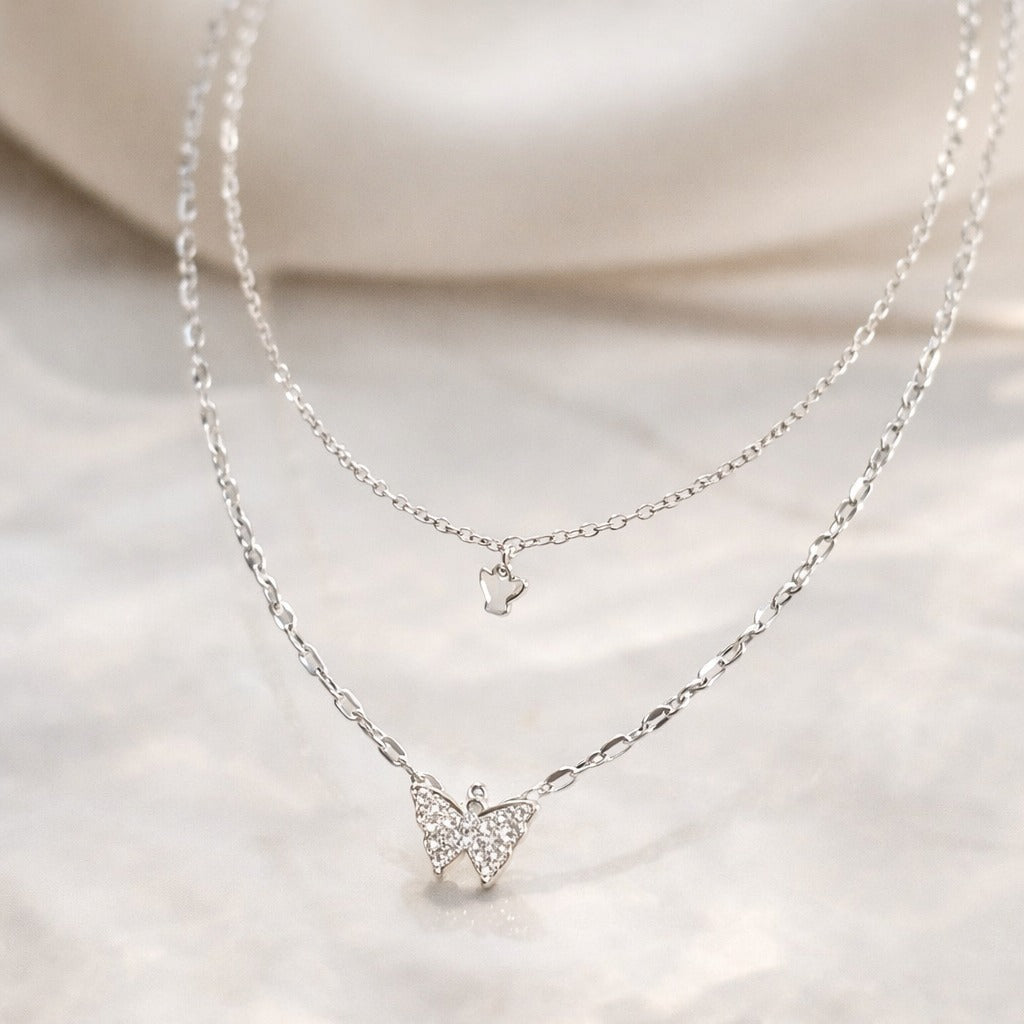 Silver Flutter Butterfly Layered Necklace