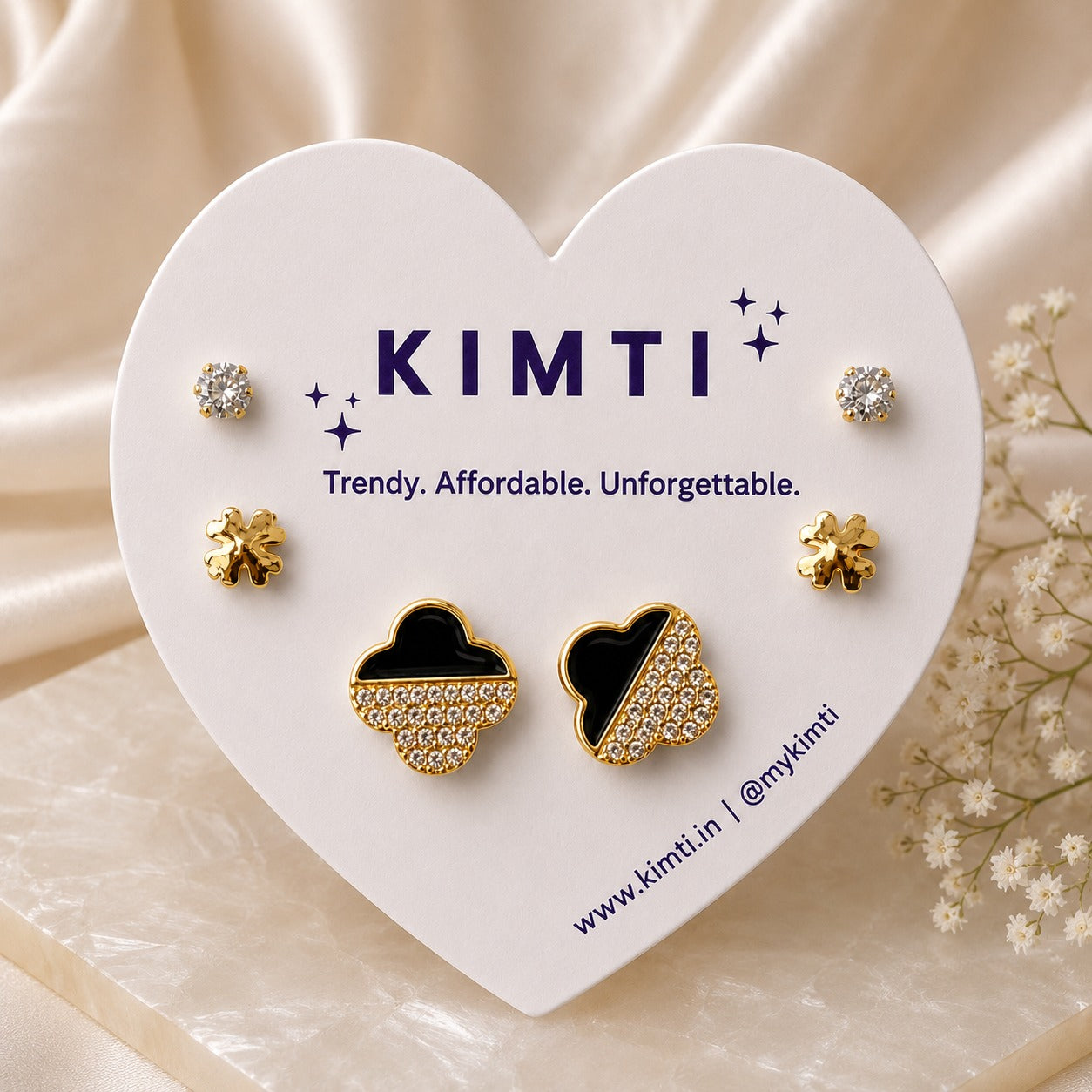 KIMTI Crystal Clover Charm Combo Earrings