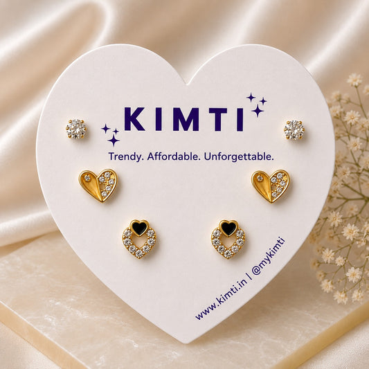 KIMTI Heart Charm Luxe Combo Earrings