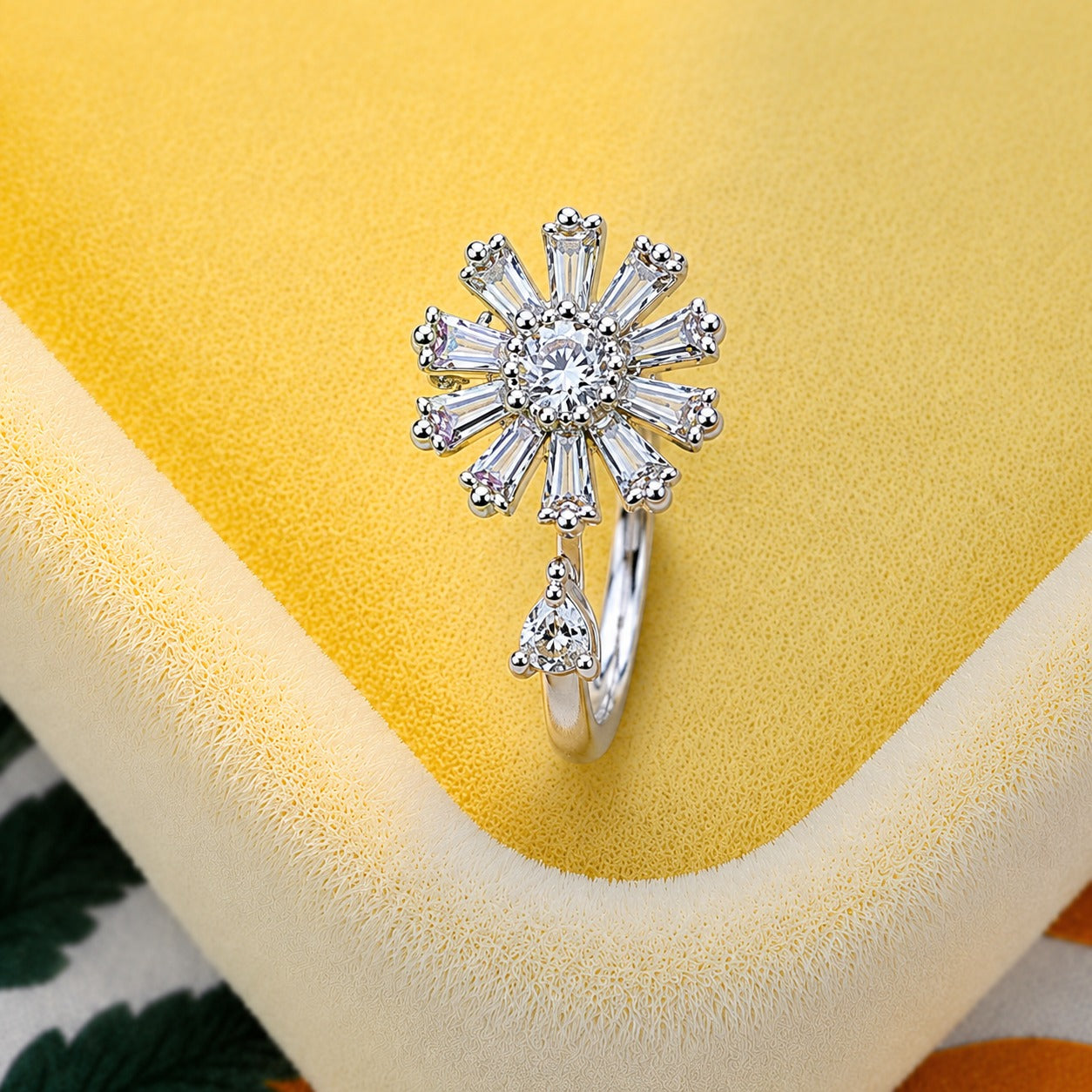 Radiant Sunburst Crystal Ring for Women
