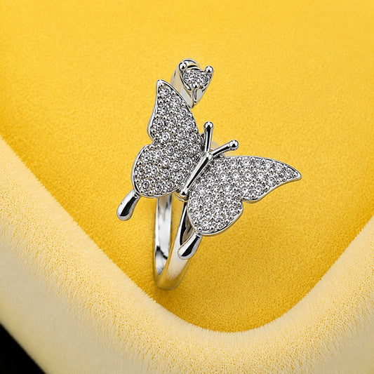 Crystal Butterfly Adjustable Ring for Women