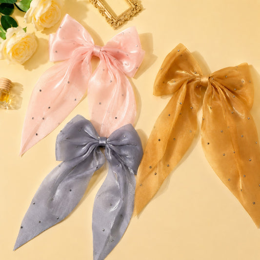 Silver Mist Crystal Organza Bow Set