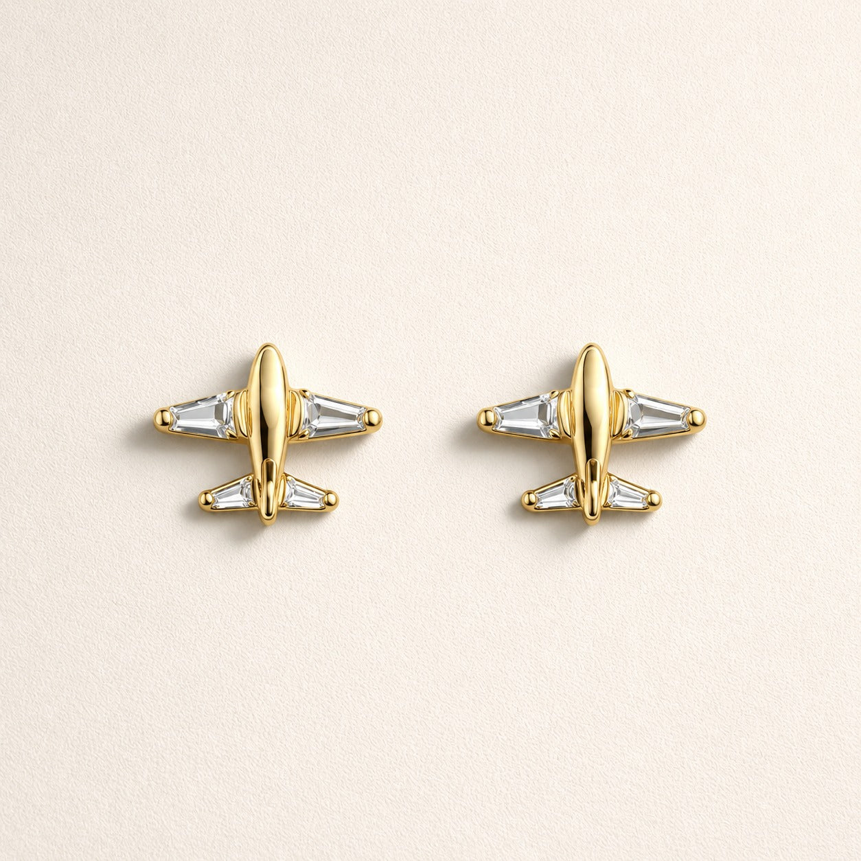 18K Gold Plated Airplane Crystal Stud Earrings