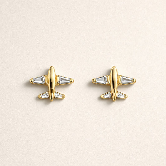 18K Gold Plated Airplane Crystal Stud Earrings