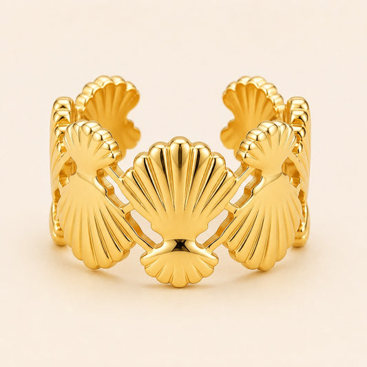 Stylish Seashell Bloom Gold Ring