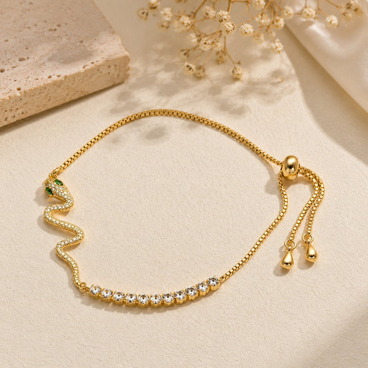 18K Gold Plated  Luxe Snake Crystal Gold Bracelet