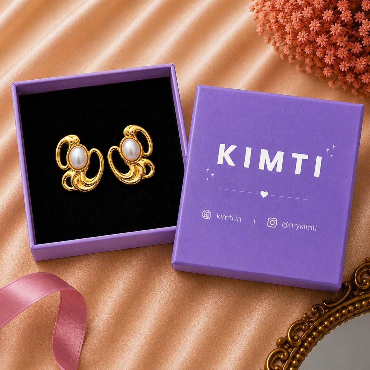 18K Gold Plated Golden Swirl Pearl Studs Earrings