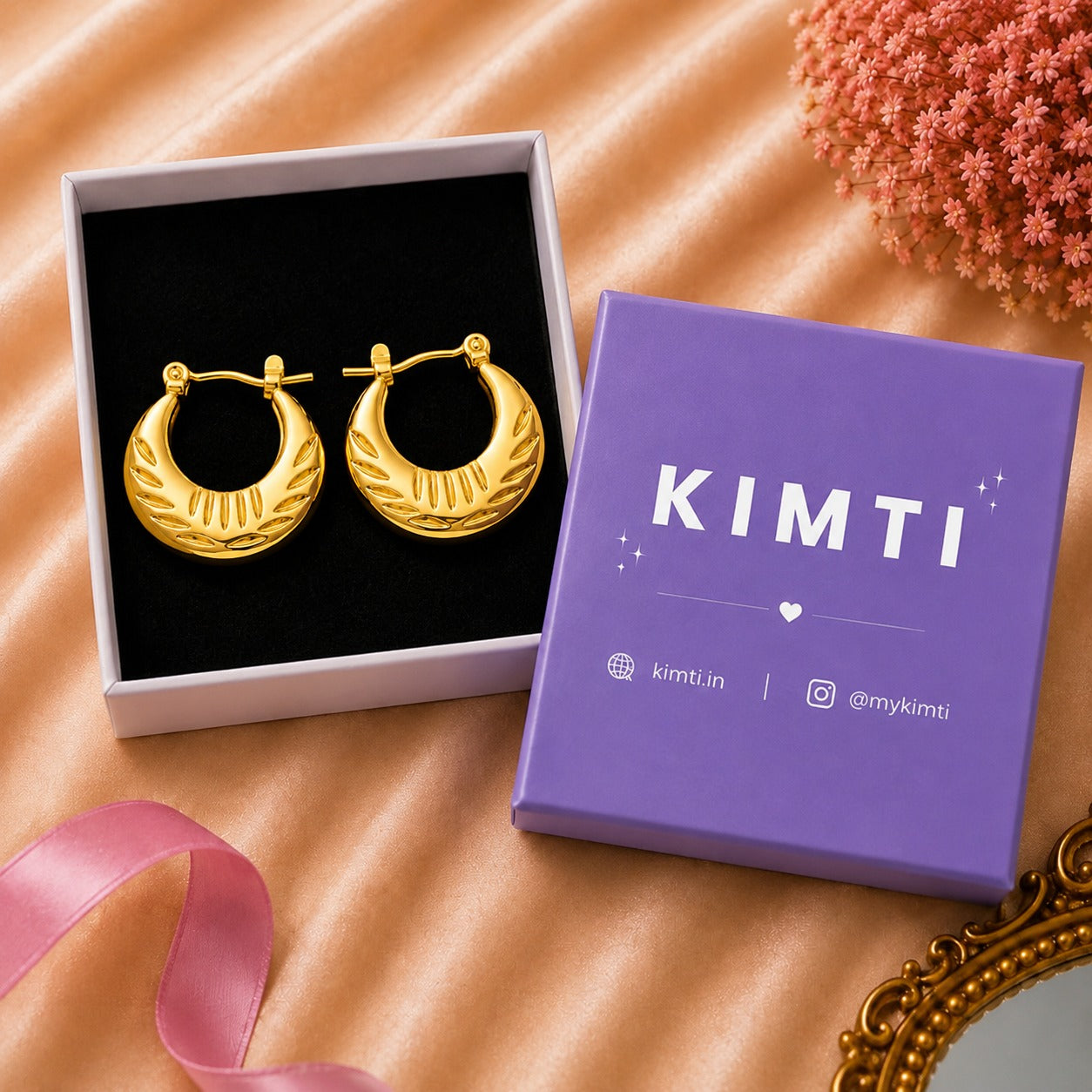 18K Gold Plated Vintage Textured Gold Hoops Earring