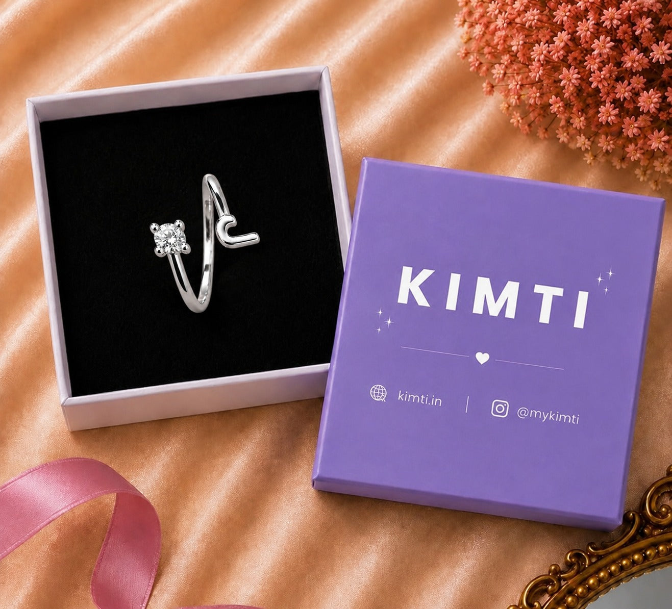 Crystal Initial Adjustable Ring for Women