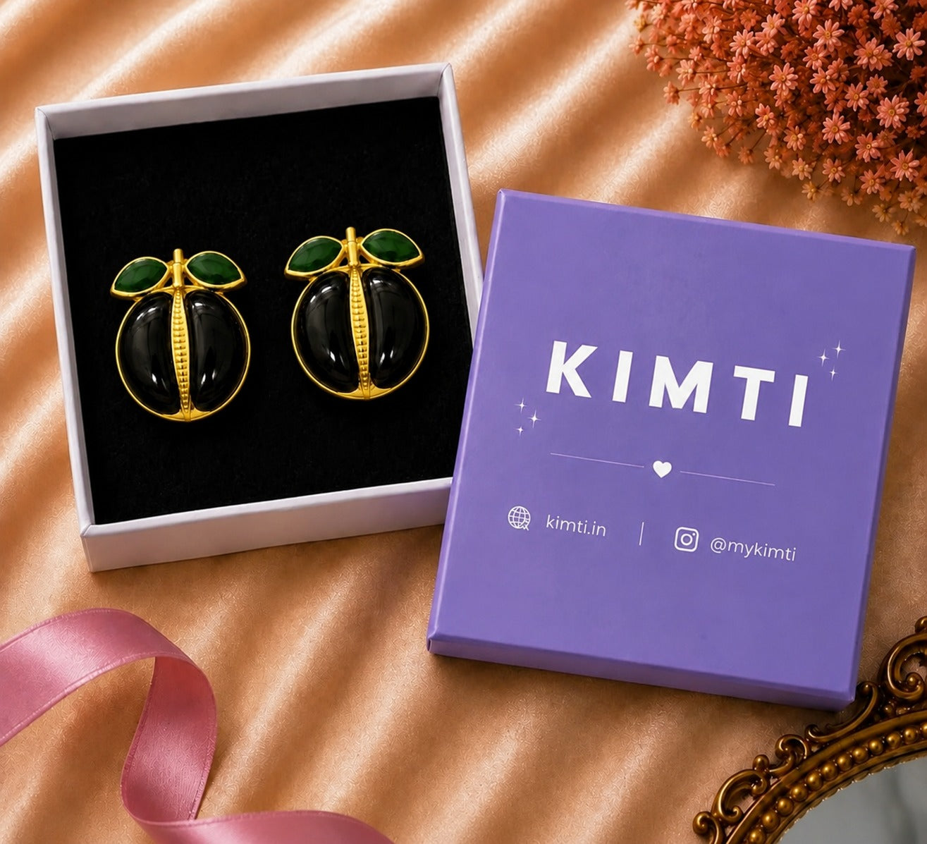 18K Gold Plated Black Cherry Gold Earrings
