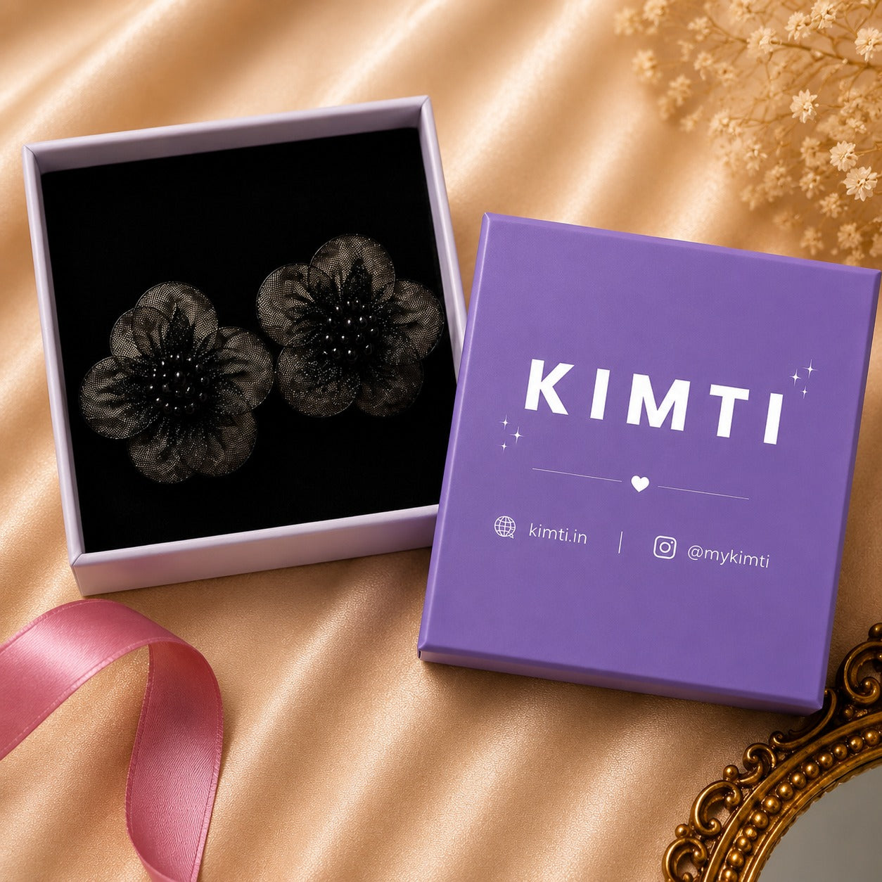 Fairy Fabric Black Lace Stud Earrings