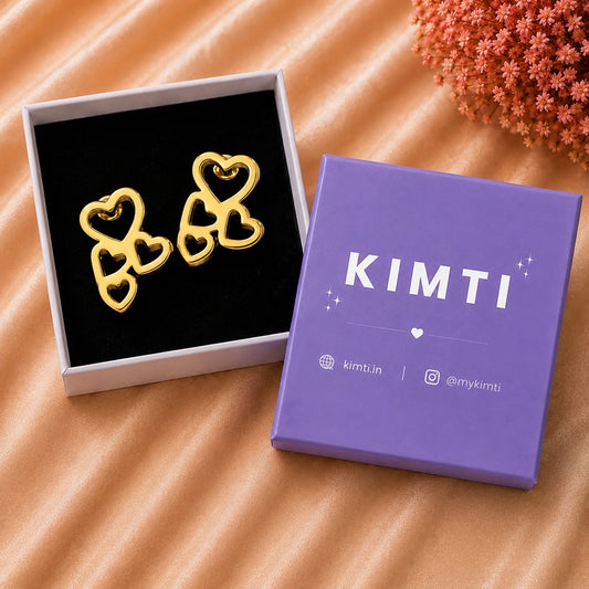 18K Gold Plated Triple Heart Mini Studs Earring