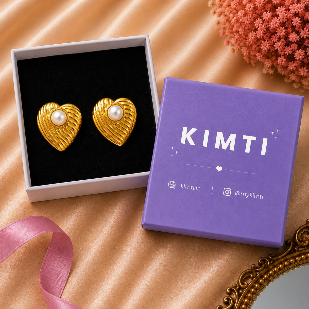 18K Gold Plated Heart Pearl Earring