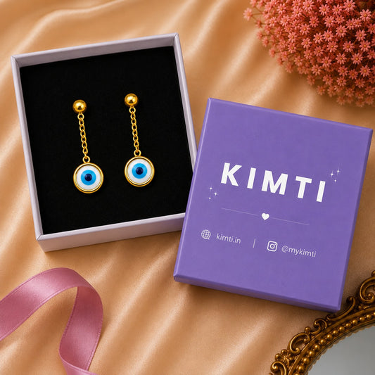 Golden Evil Eye Chain Drop Earrings