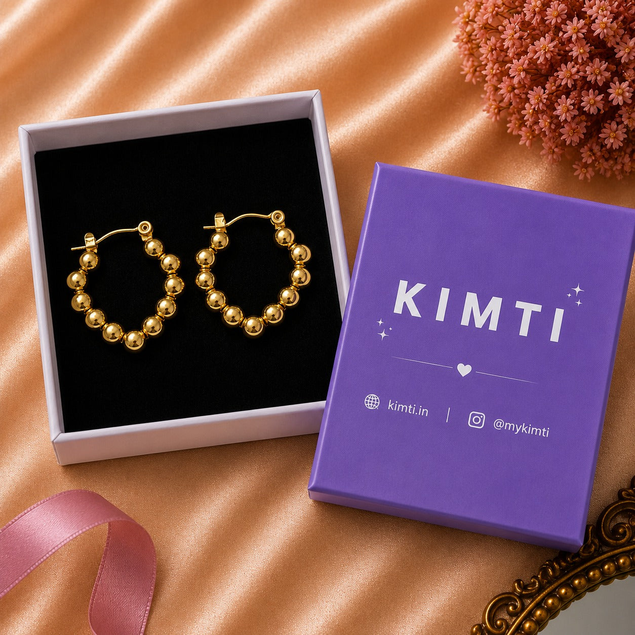 18K Gold Plated Vintage Geometric Beaded Hoop Earrings