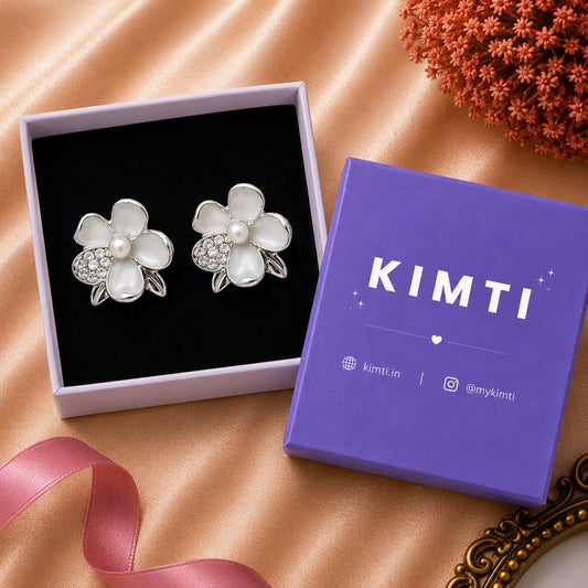 Silver Flower Pearl Earrings