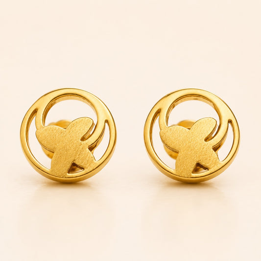 Round Butterfly Gold Earrings