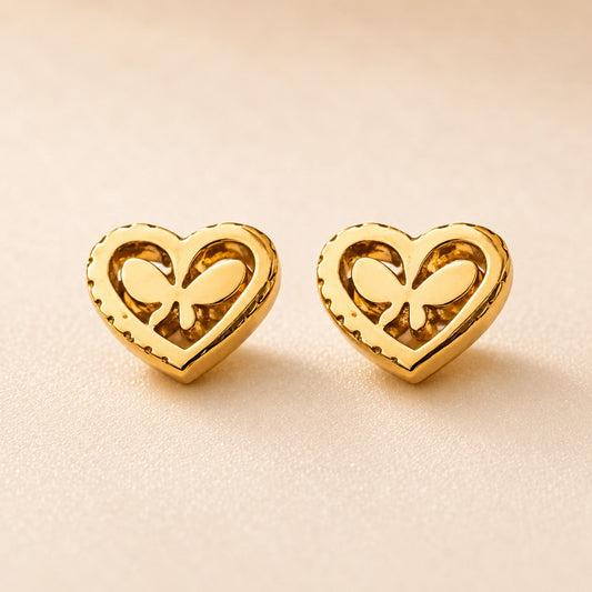 Gold Heart Butterfly Earrings