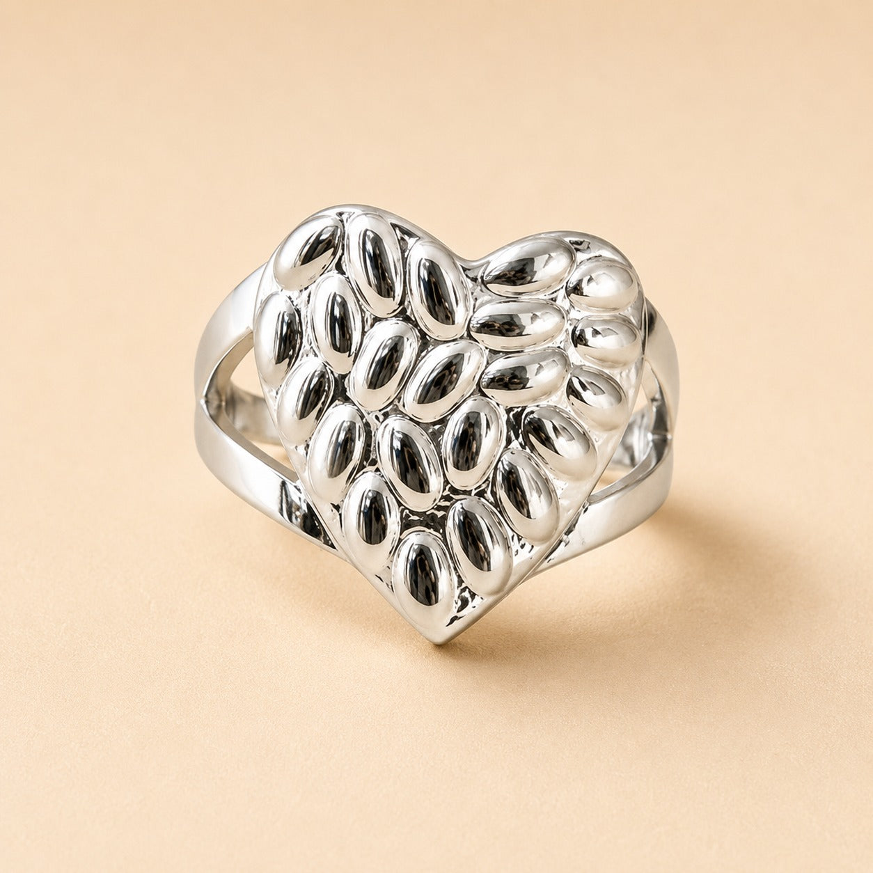Silver Plated  Pebble Heart Ring