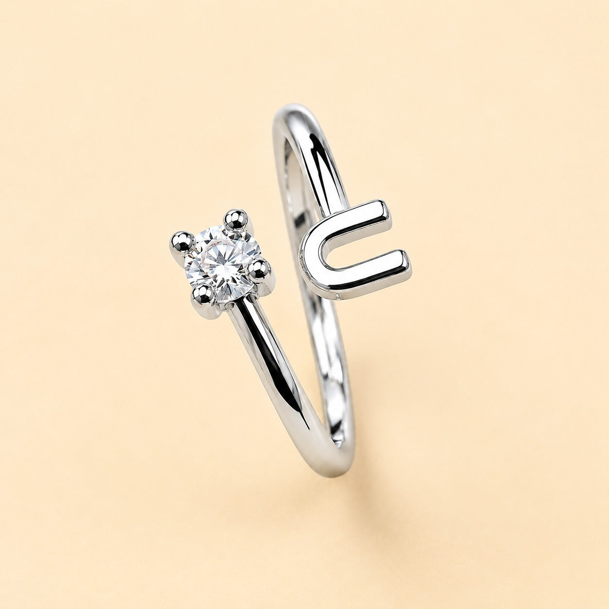 Modern Alphabet U Adjustable Ring