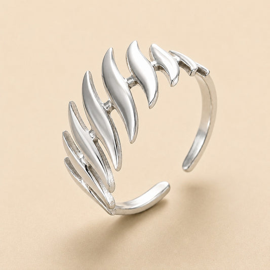Silver Plated Feather Glow Adjustable Ring