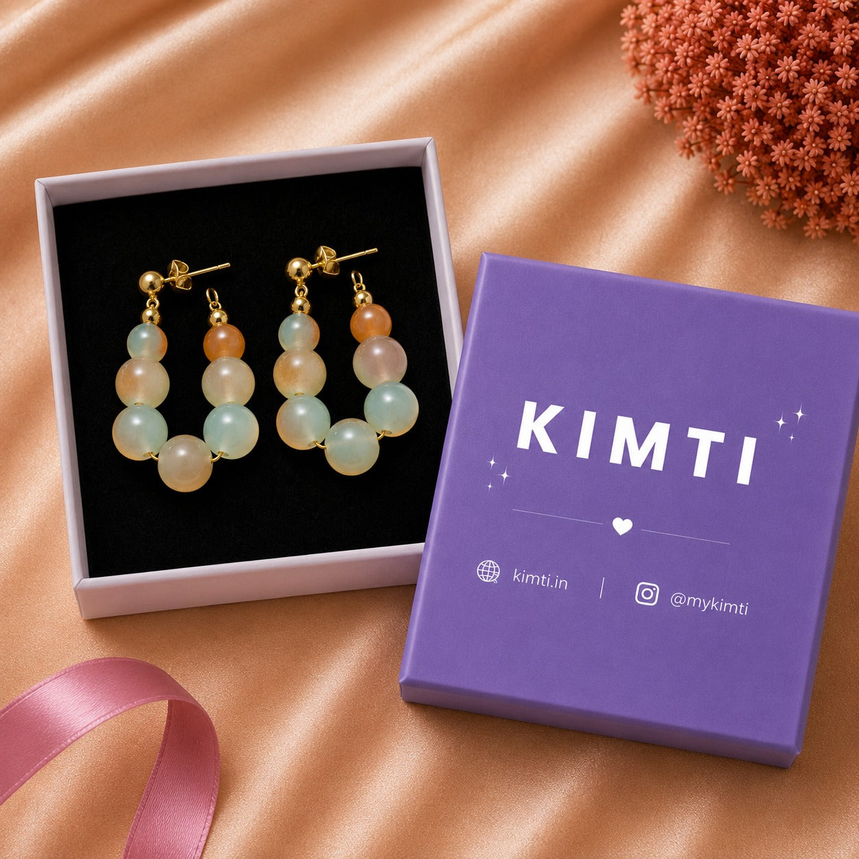 Mint Peach Bubble Hoops Earring