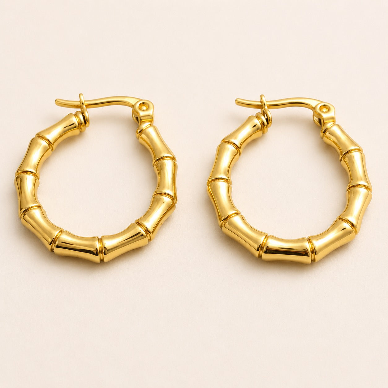 18K Gold Plated Royal Bamboo Statement Hoops