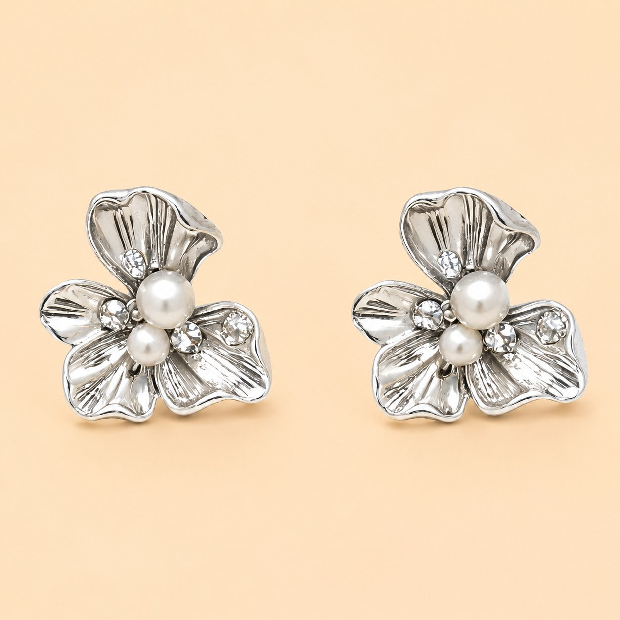 Silver Blossom Pearl Earrings