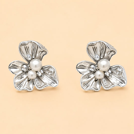 Silver Blossom Pearl Earrings