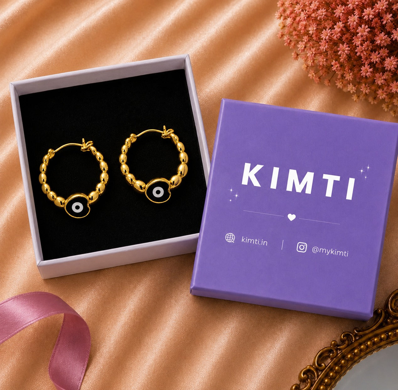 Golden Evil Eye Hoop Earrings