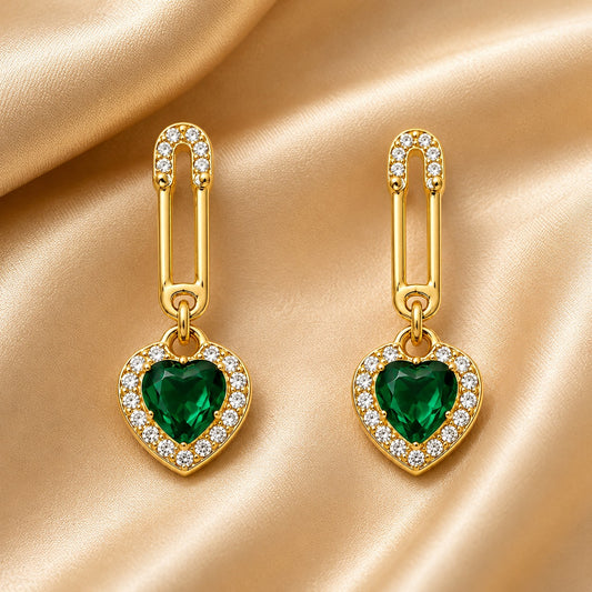 Green Heart Royale Drops Earring