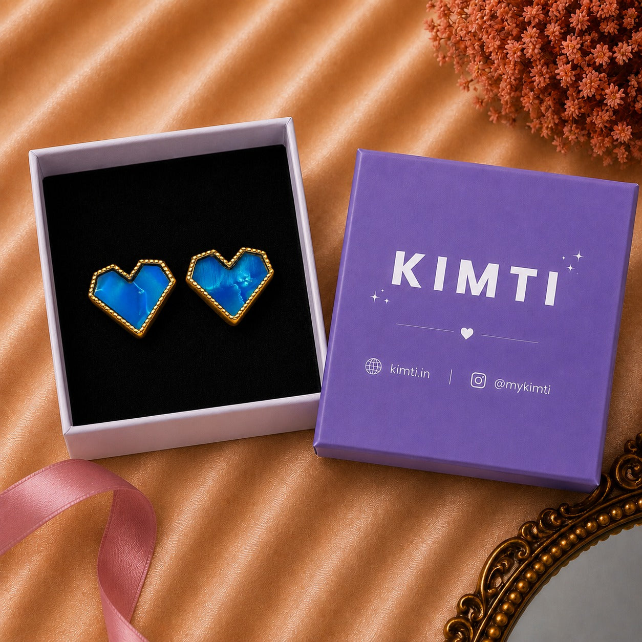Heart Pearl Enamel Gold Earrings