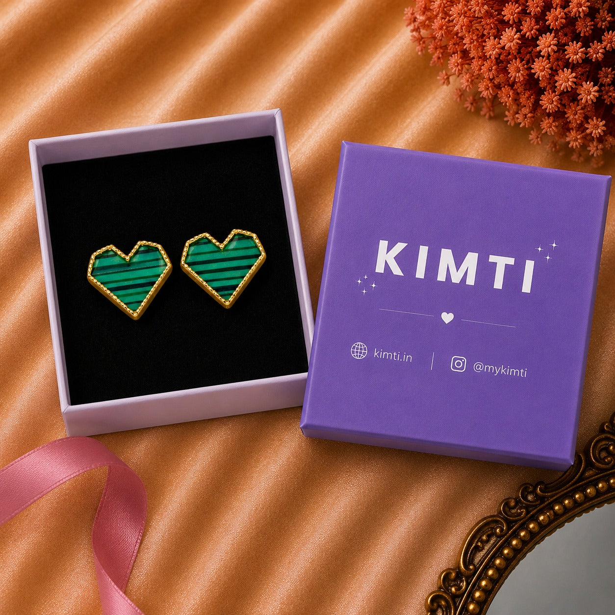 Heart Pearl Enamel Gold Earrings