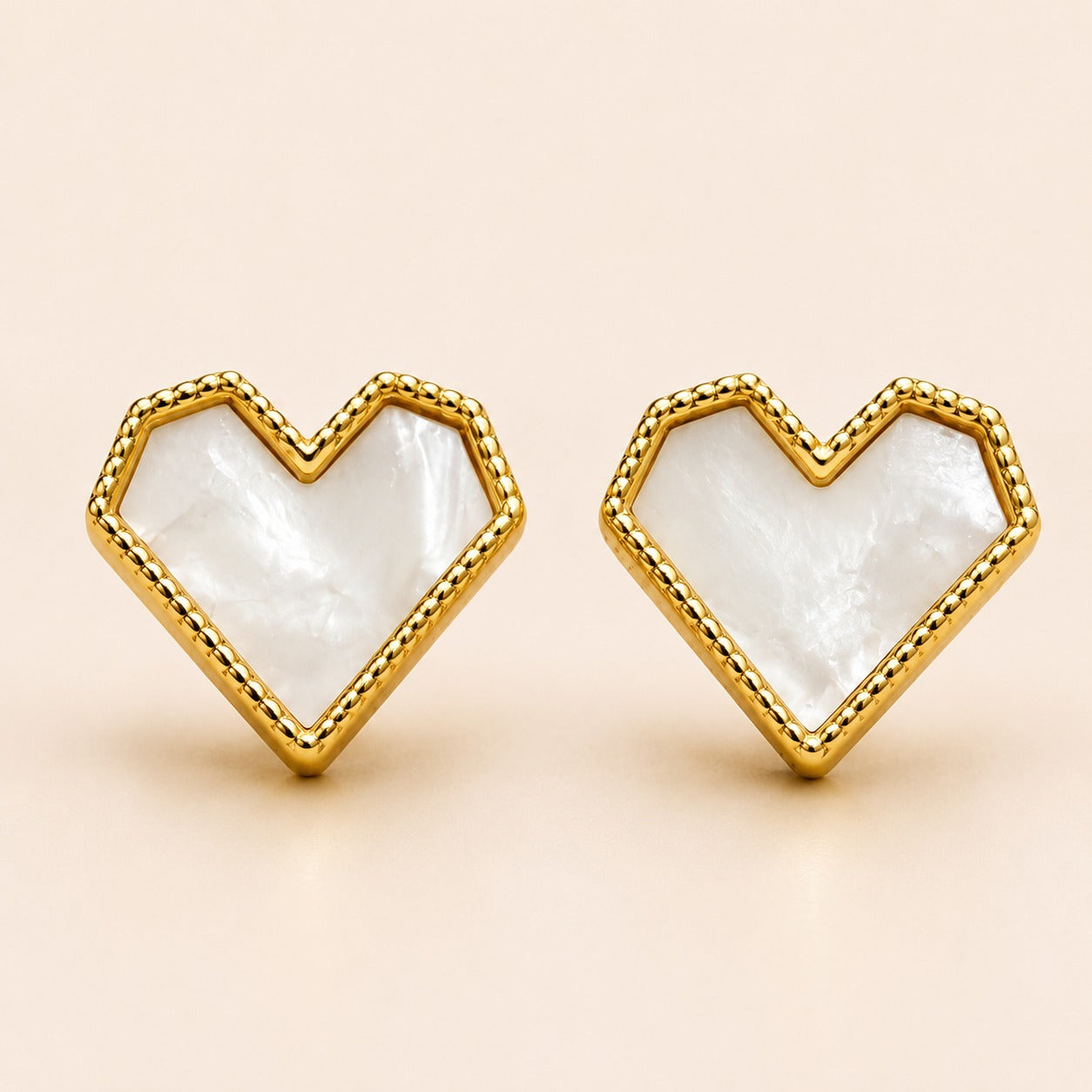 Heart Pearl Enamel Gold Earrings