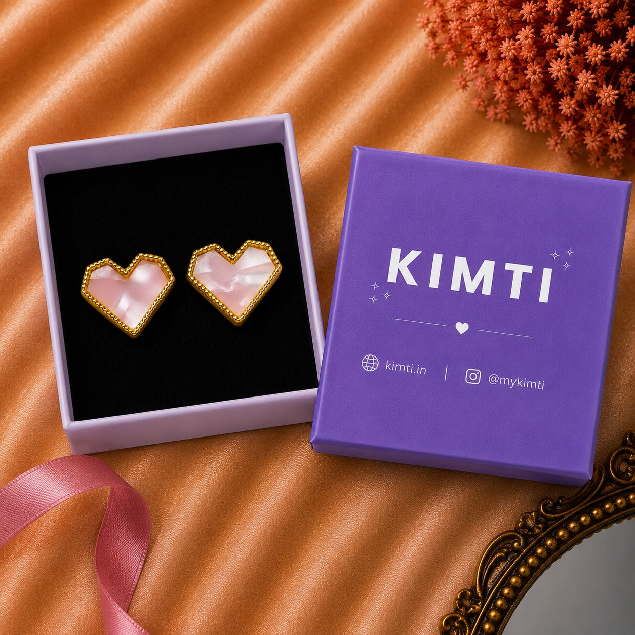 Heart Pearl Enamel Gold Earrings