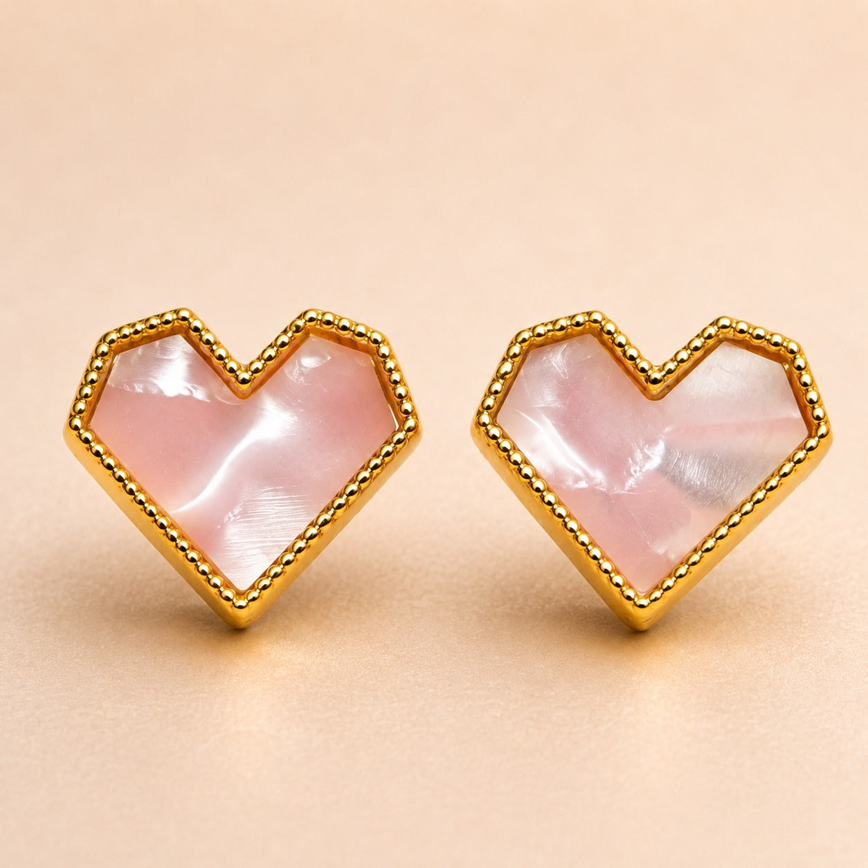Heart Pearl Enamel Gold Earrings
