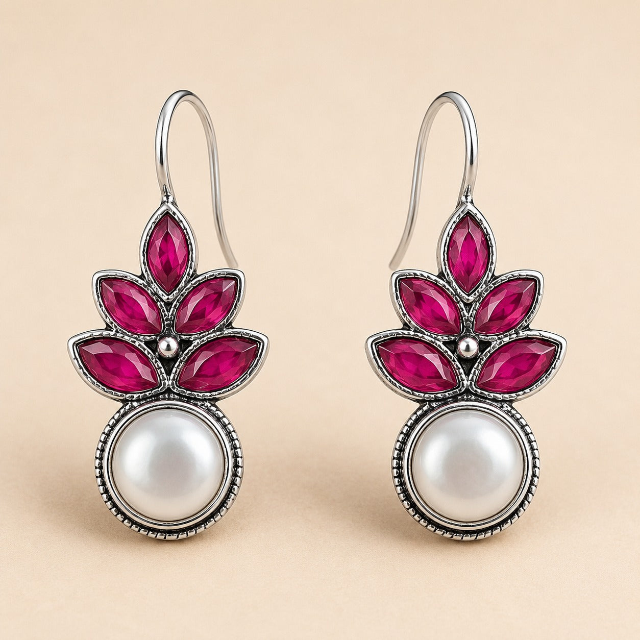 Royal Crimson Charm Oxidised Earrings