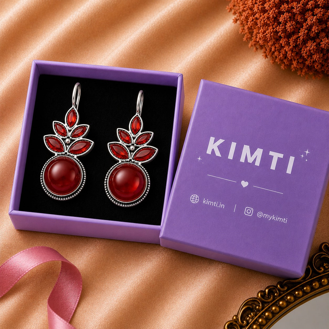 Royal Crimson Charm Oxidised Earrings
