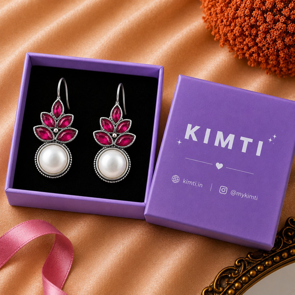 Royal Crimson Charm Oxidised Earrings