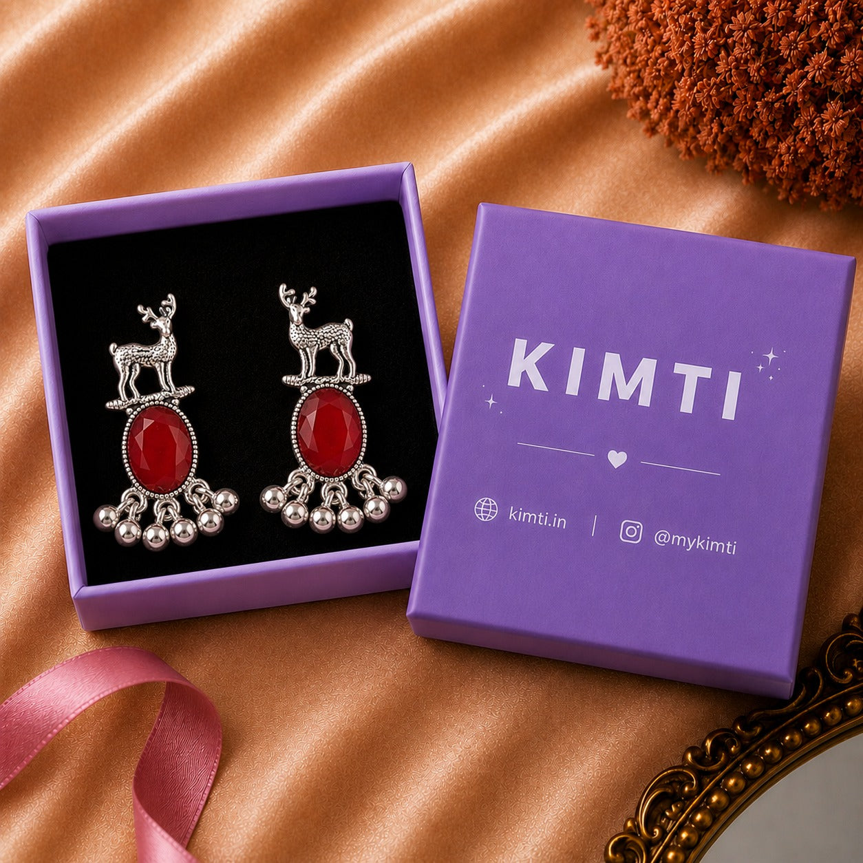 Royal Deer Drop Oxidised Earrings