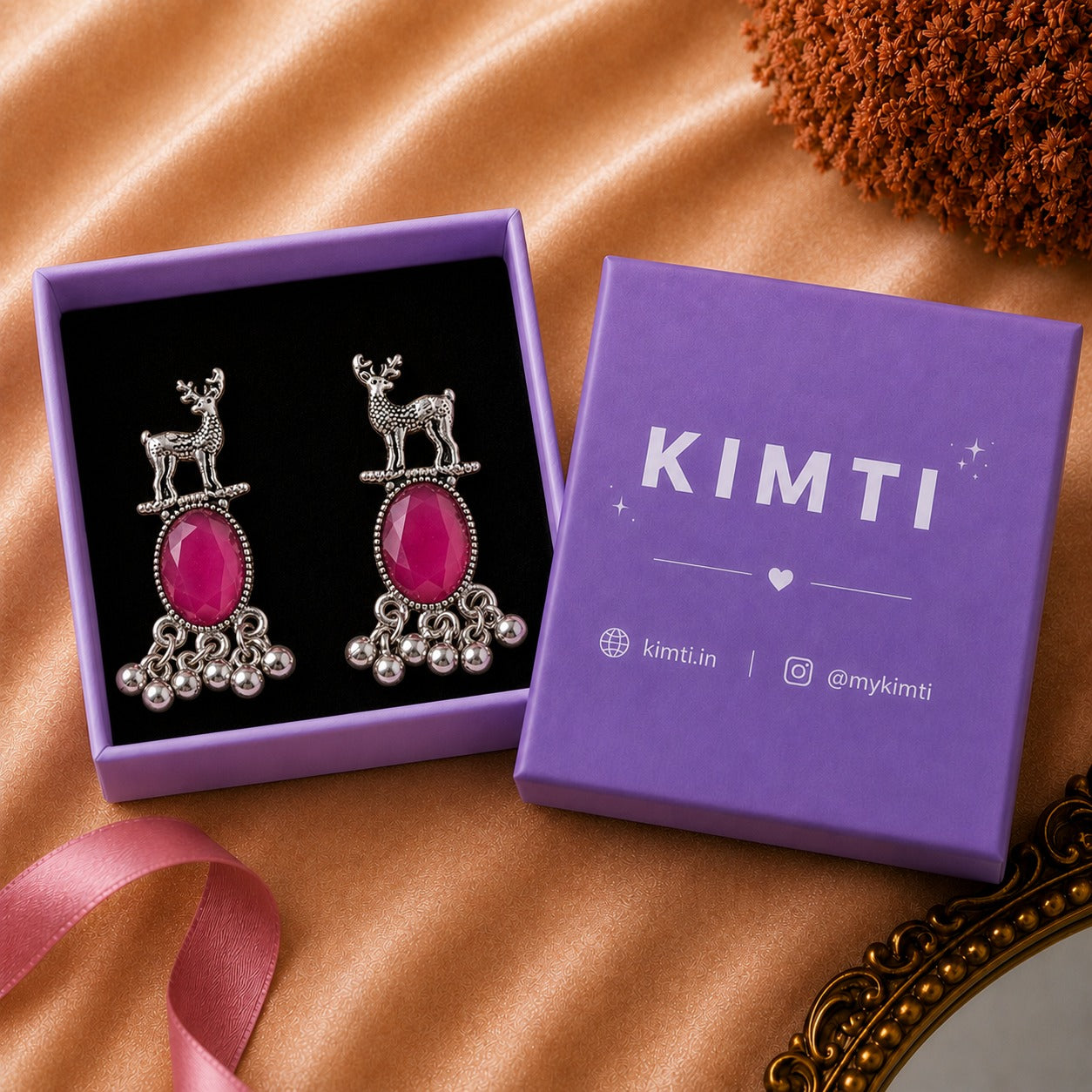 Royal Deer Drop Oxidised Earrings