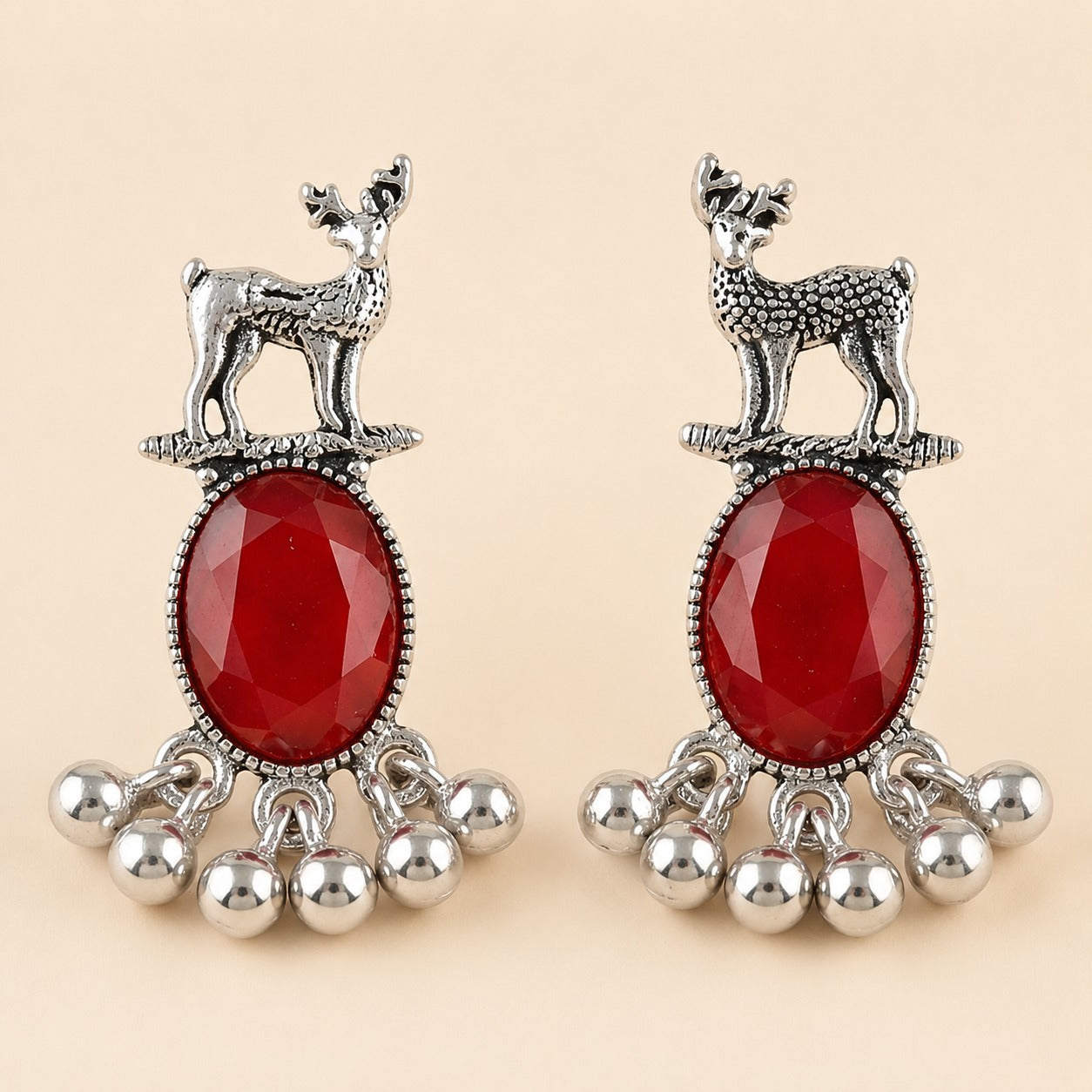 Royal Deer Drop Oxidised Earrings
