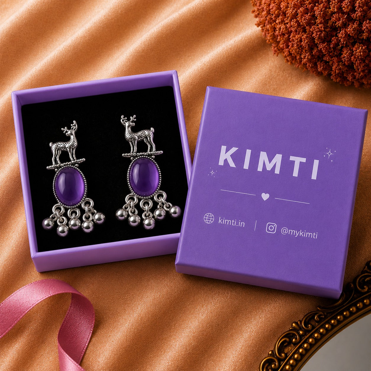 Royal Deer Drop Oxidised Earrings