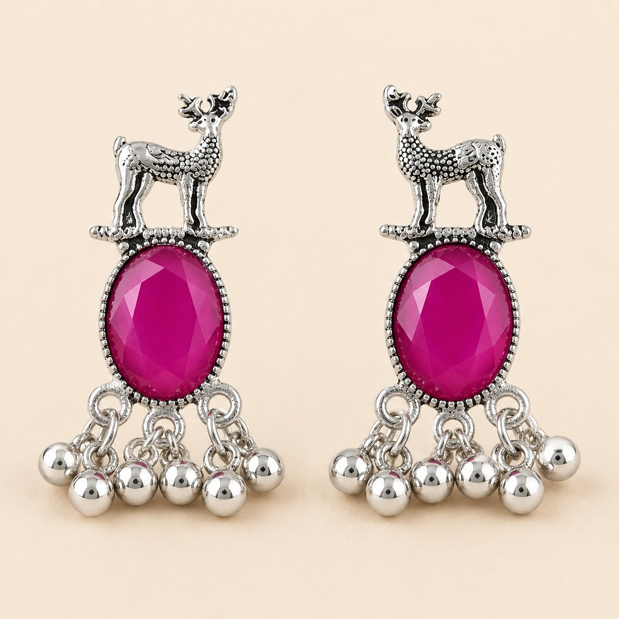 Royal Deer Drop Oxidised Earrings