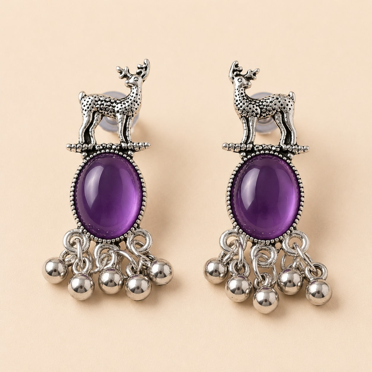 Royal Deer Drop Oxidised Earrings