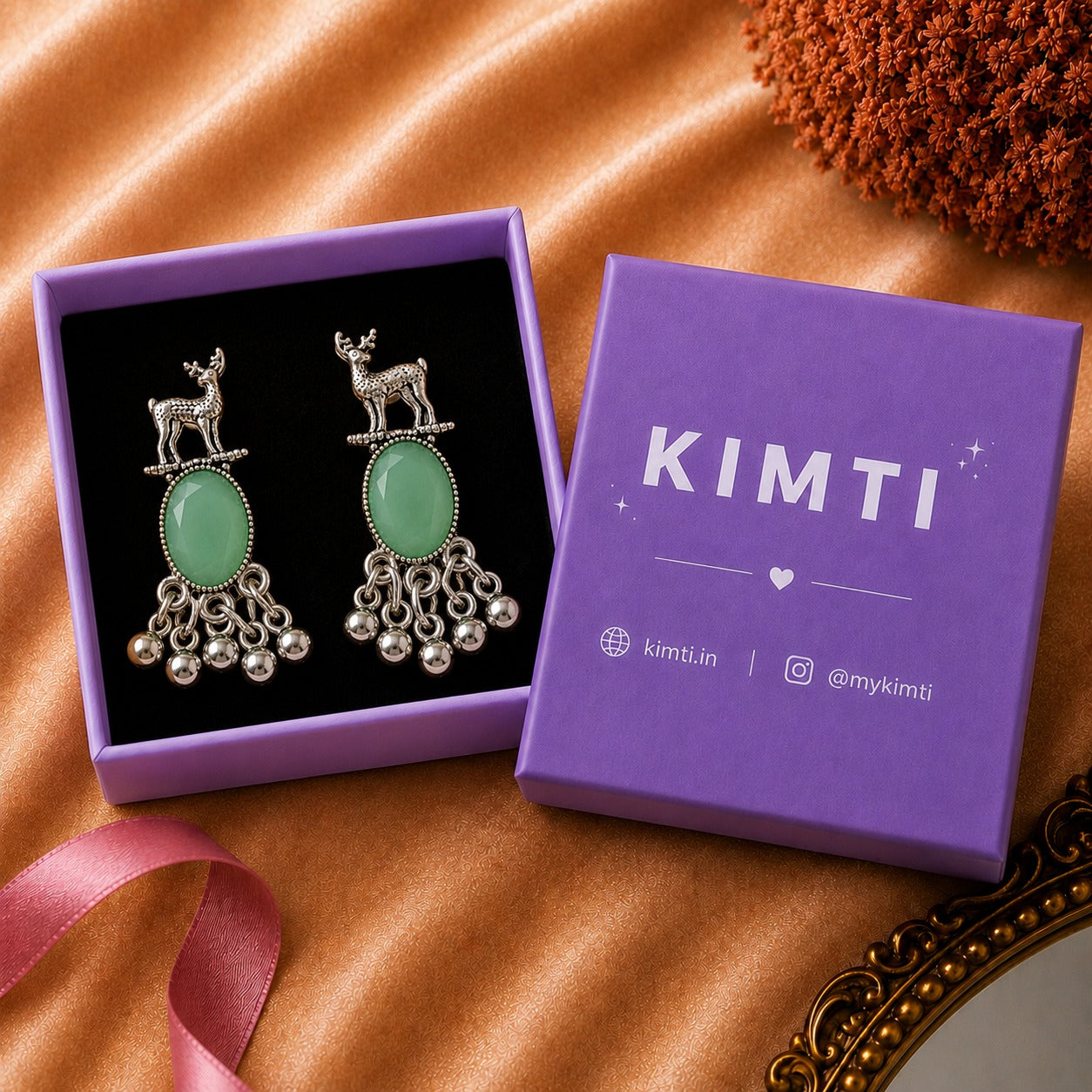Royal Deer Drop Oxidised Earrings